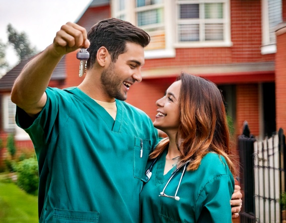 NHS couple receiving keys to their first home